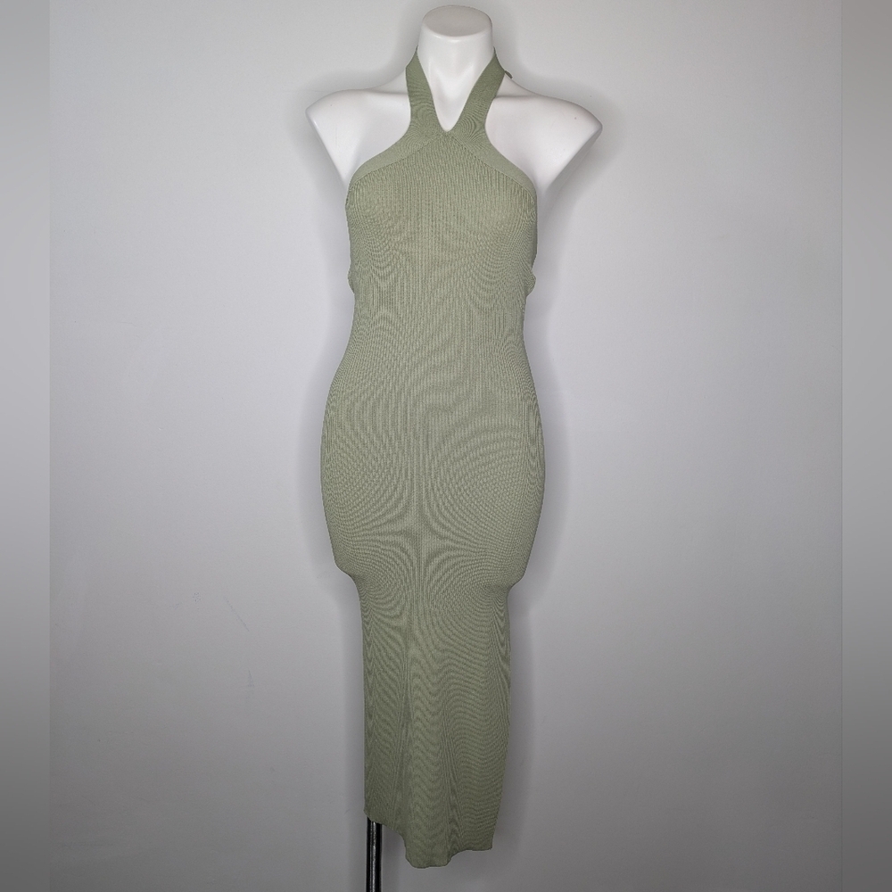 Wilfred Green Ribbed Knit Galter Midi Dress XS